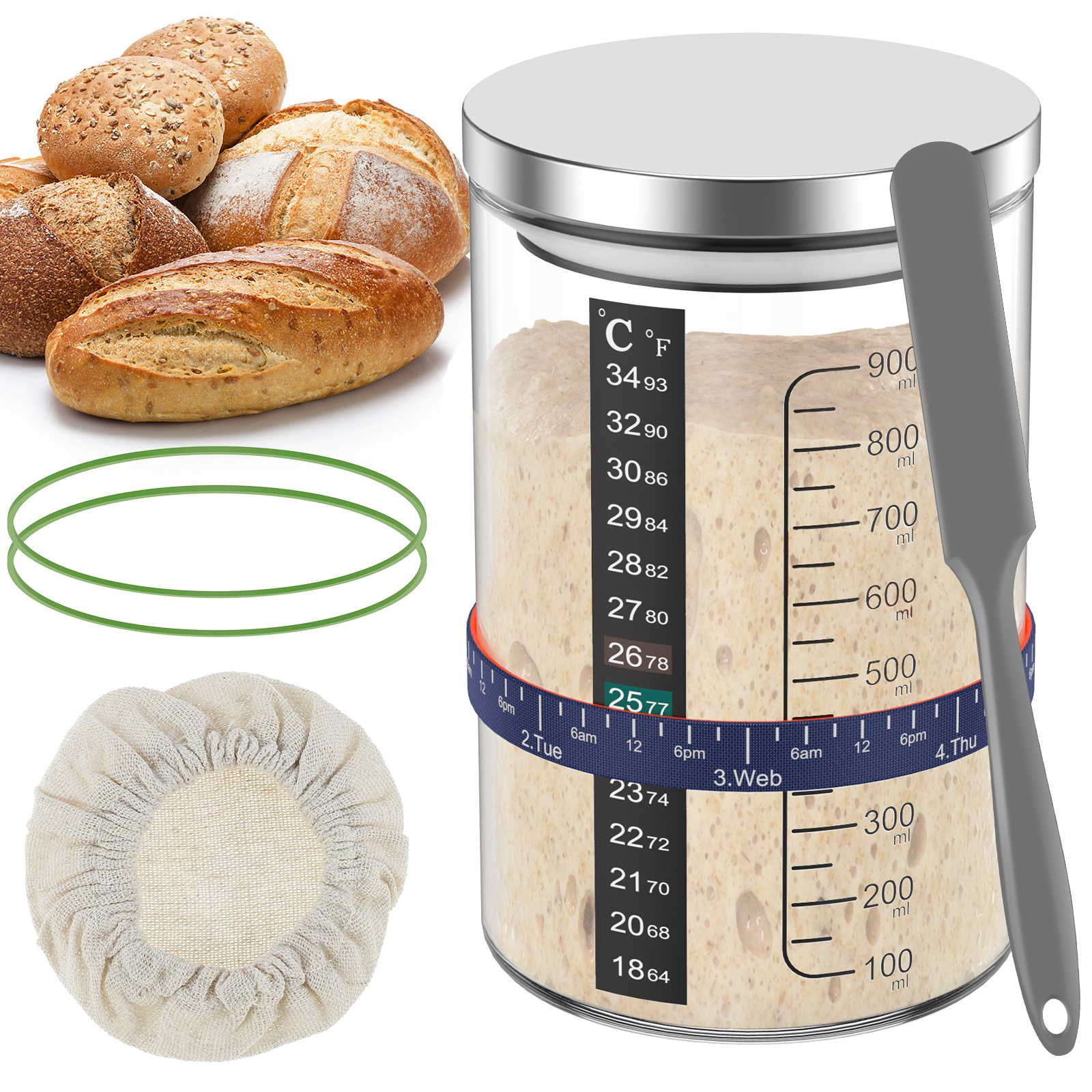 Kitchen Baking Storage Containers - Sourdough Starter Jar Kit 900ml Dough