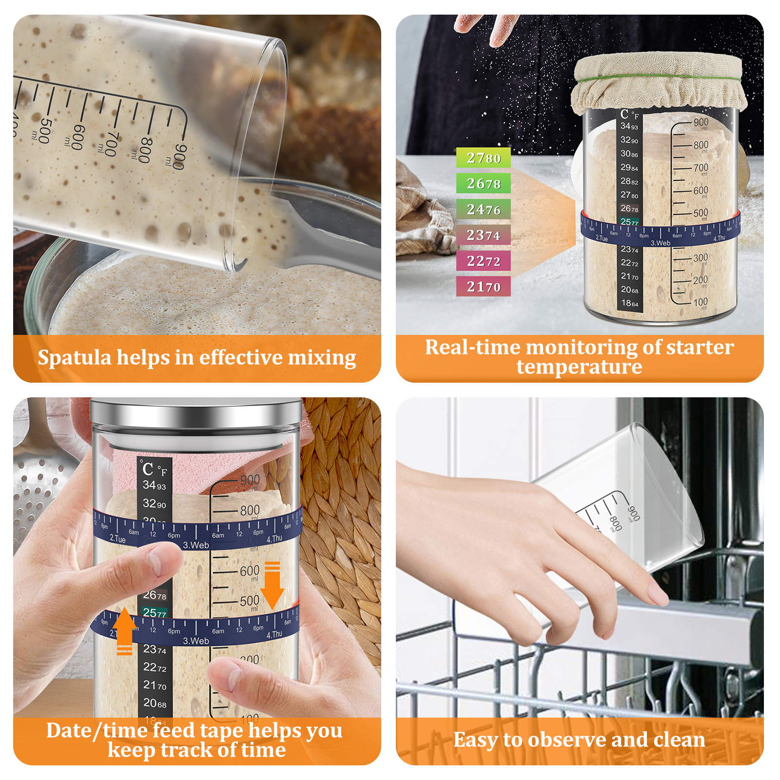 Sourdough Starter Jar 900ml Fe - огляд і ціна Kitchen Baking Storage Containers