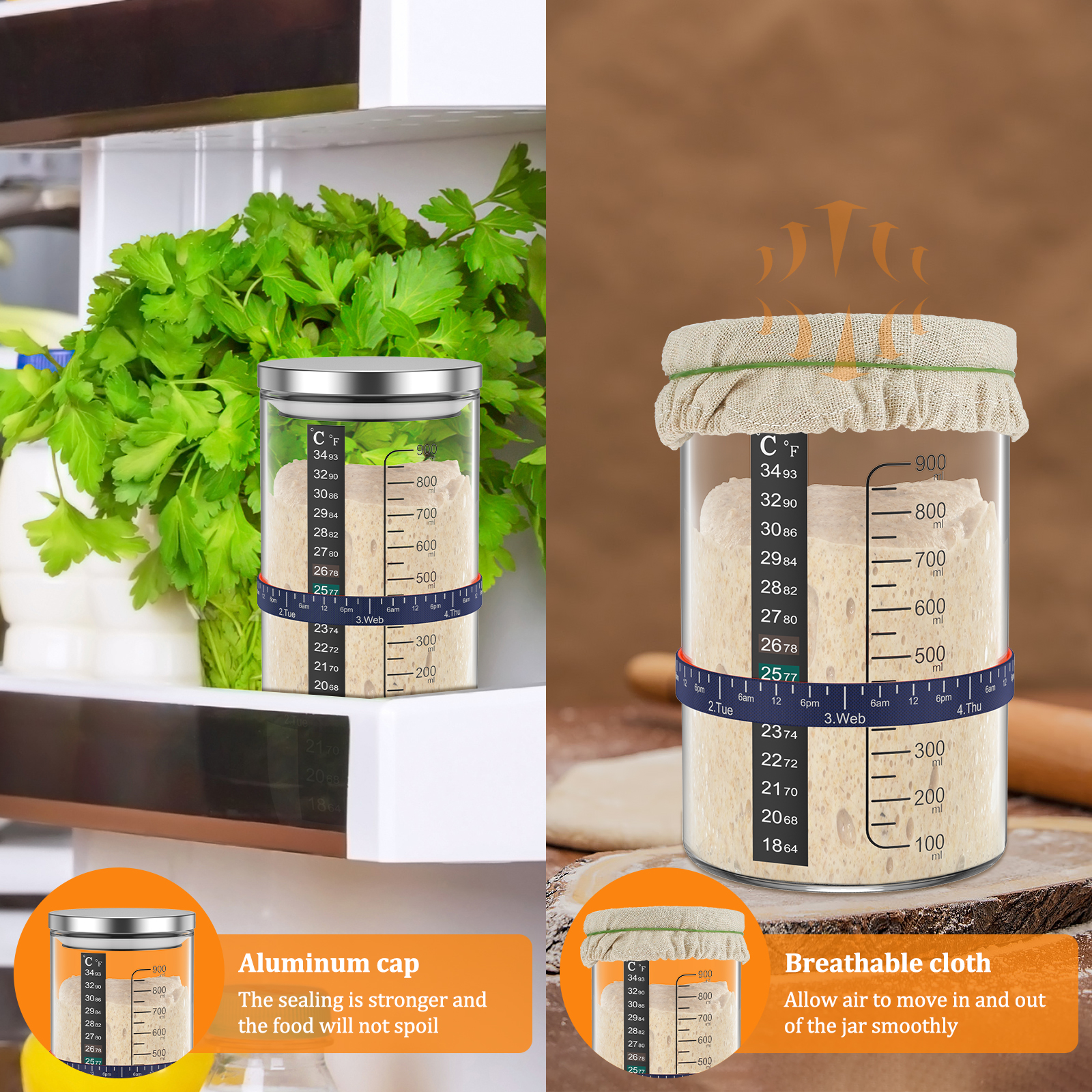 Sourdough Starter Jar Kit 900m - огляд і ціна Kitchen Baking Storage Containers